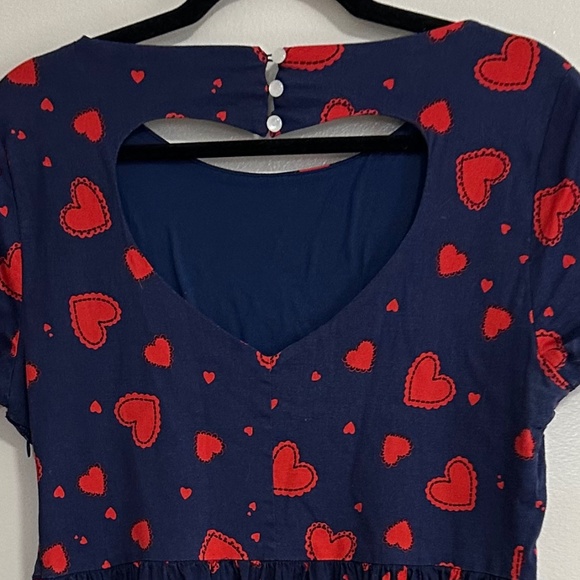 Lindy Bop Retro Short Sleeve Heart Print Swing Dress, Navy & Red, US 14 - Picture 2 of 13